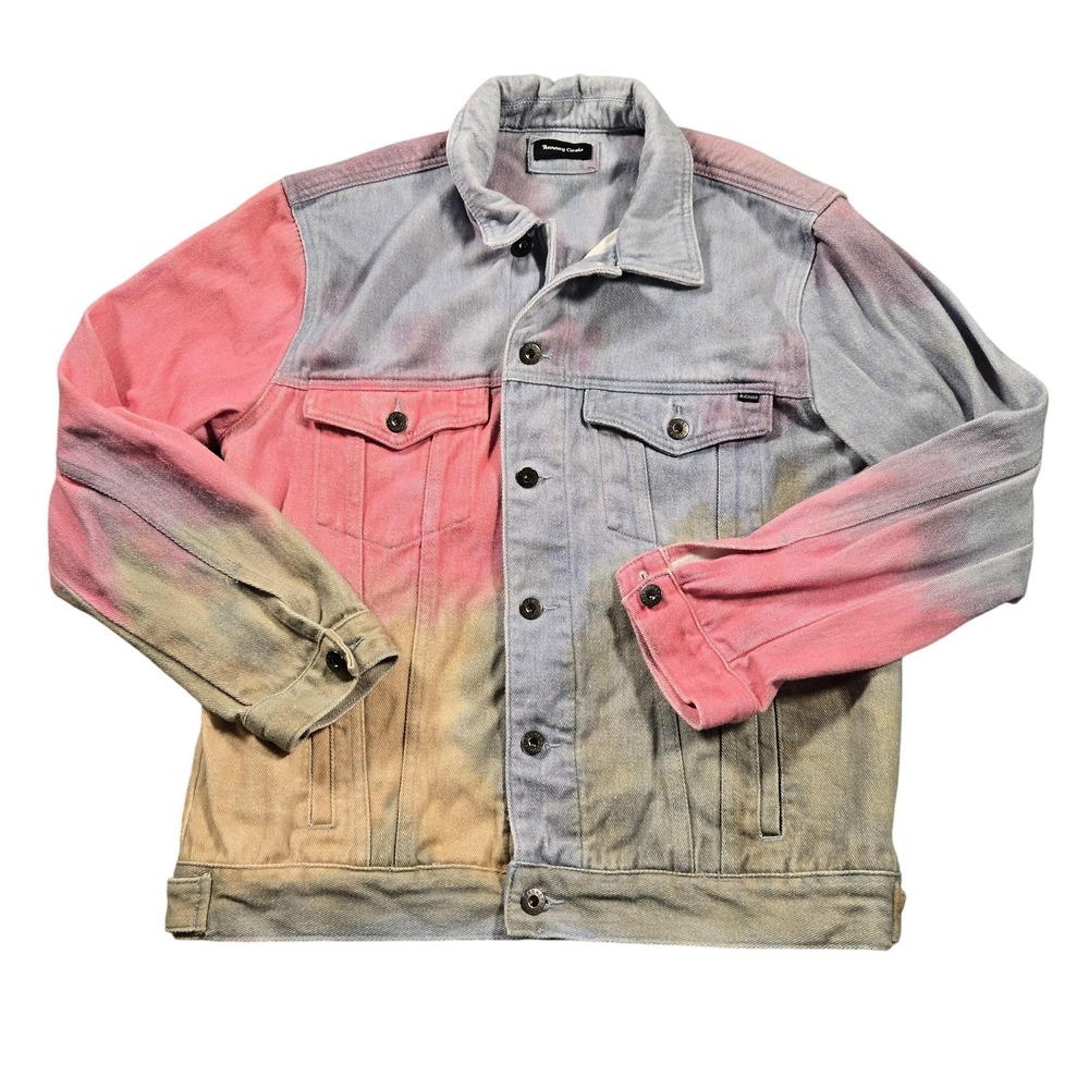 Barney Cools Jacket Mens Medium Multicolor Denim Trucker Gradient Cotton